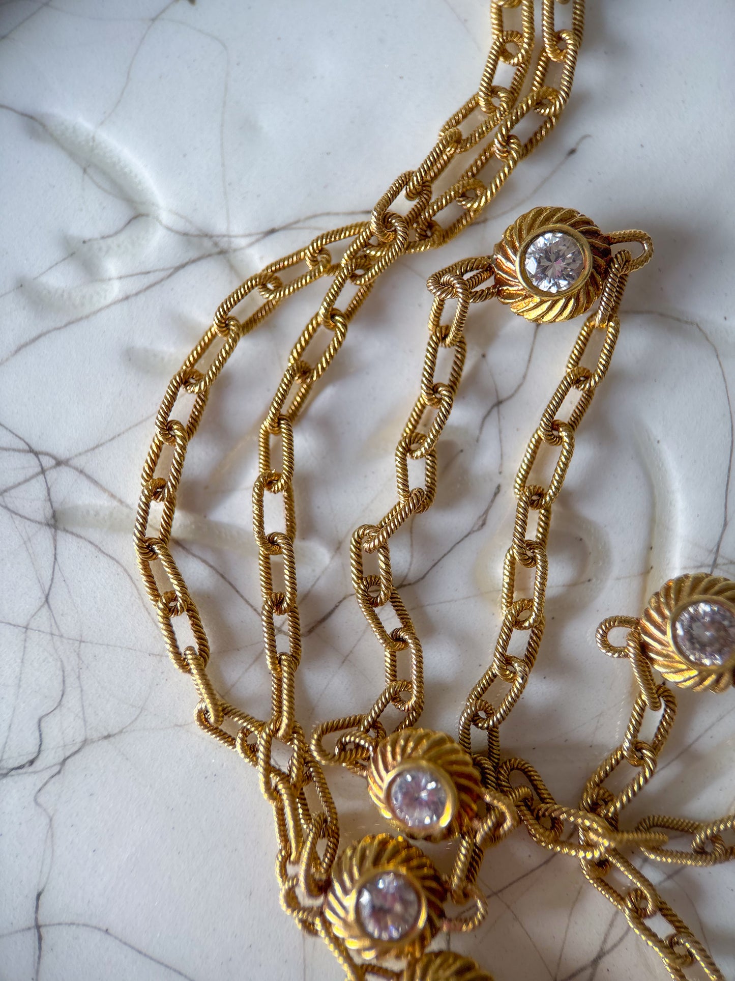 Vintage 14k Yellow Gold CZ by the Yard 17.5 Inch Chain Necklace