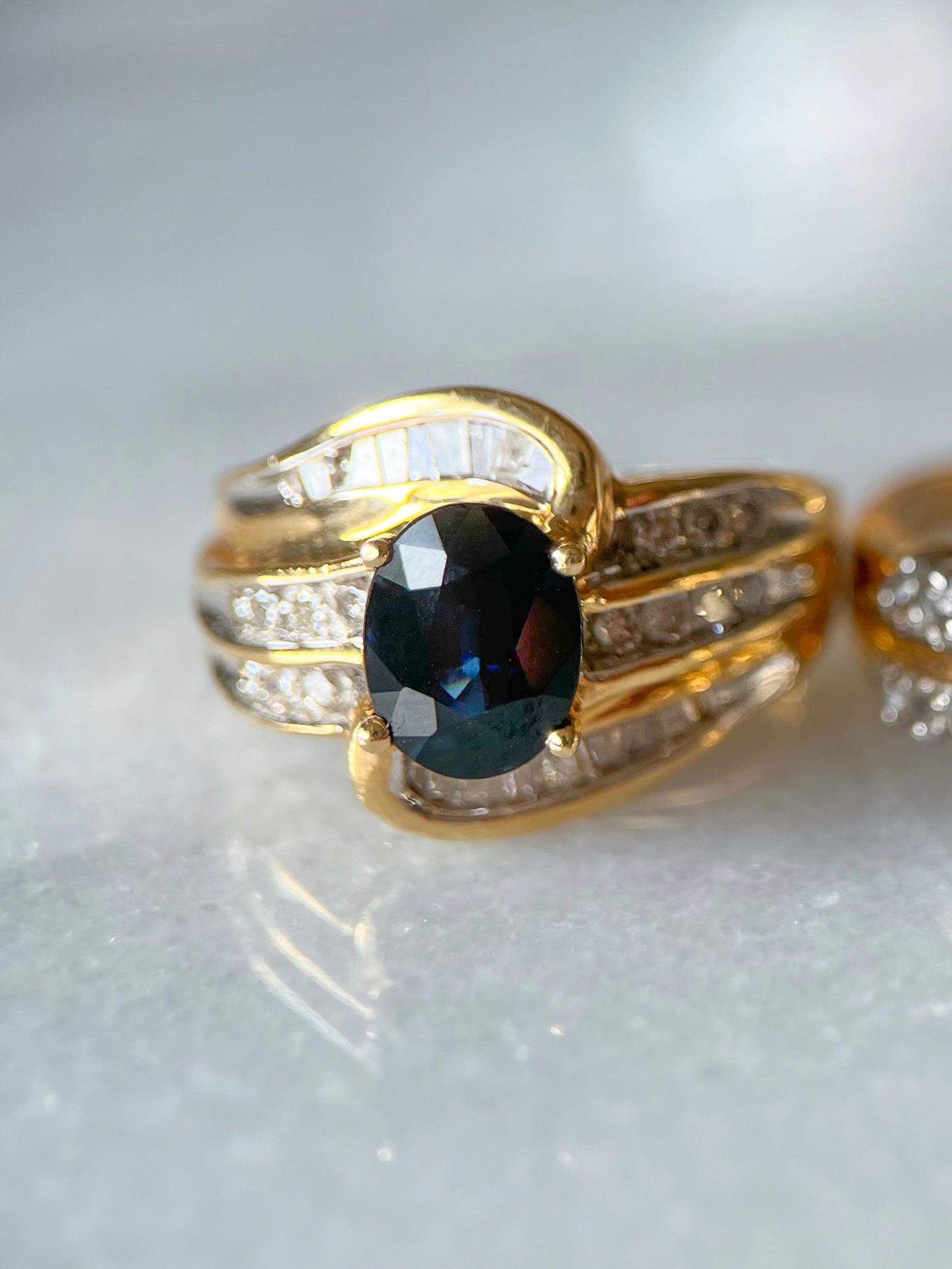 Vintage Natural Sapphire and Natural Diamond 14k Yellow Gold Rings