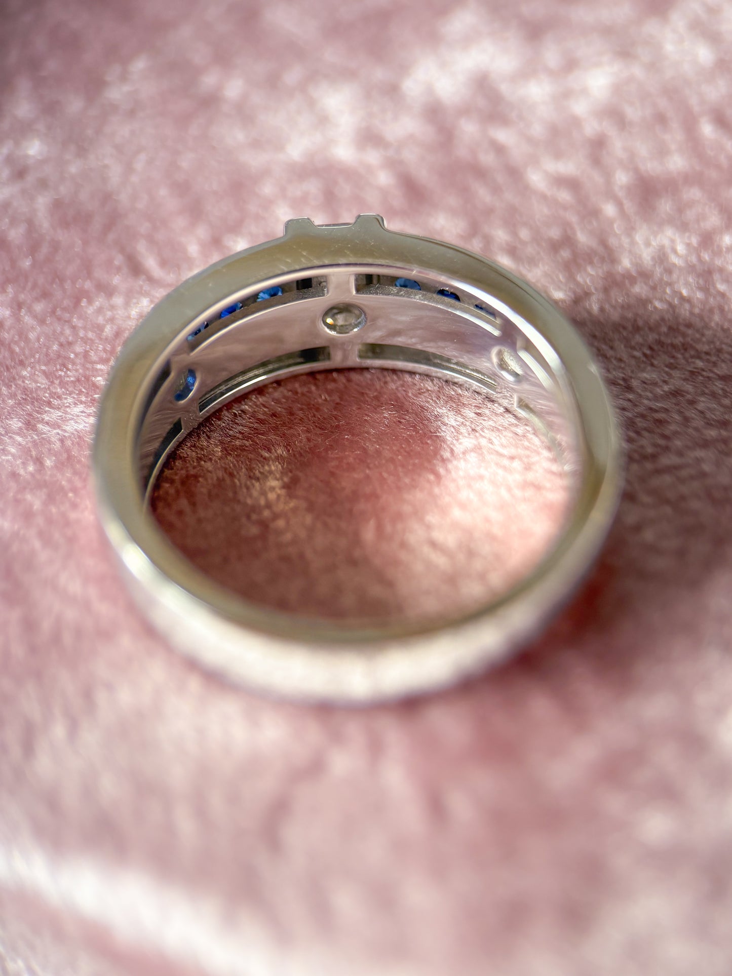 Vintage Natural Sapphire and Diamond 10k White Gold Men's Ring