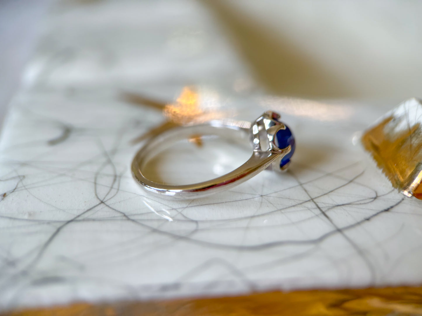 Vintage Synthetic Star Sapphire 10k White Gold Ring