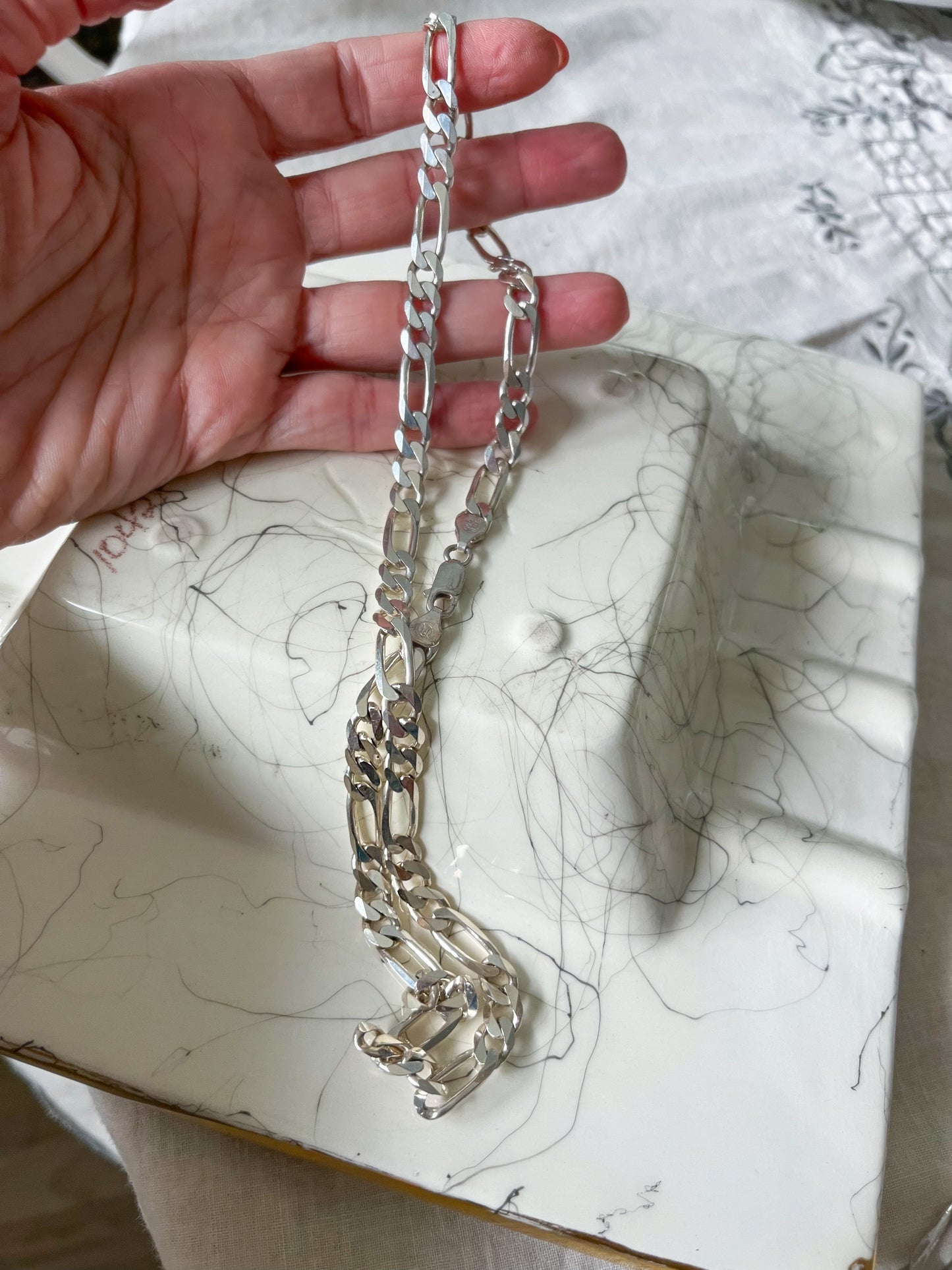 Vintage Figaro Chain Sterling Silver 20 Inch Chain Necklace, circa 1990s