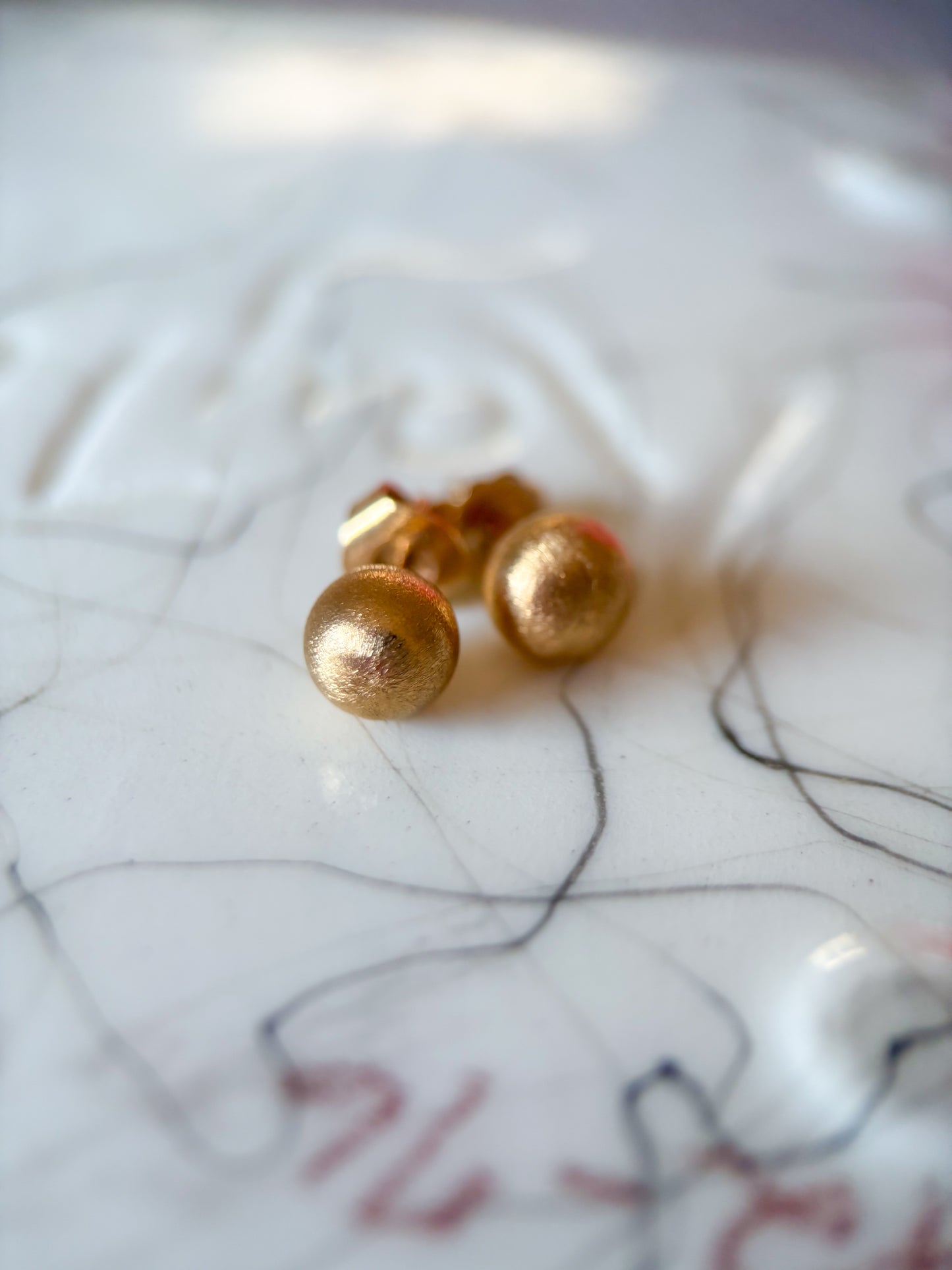 Vintage Matte Ball 14k Yellow Gold Stud Earrings