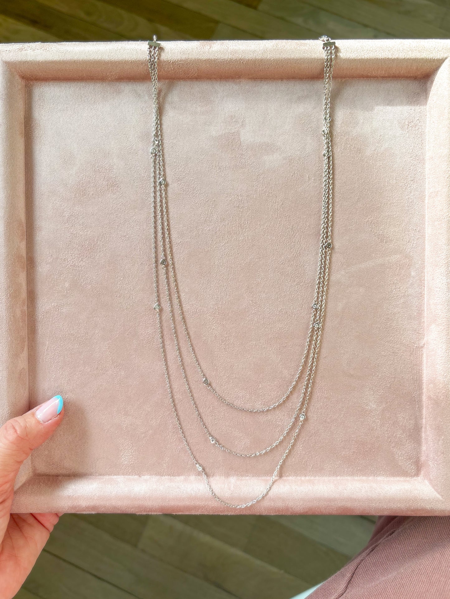 Natural Diamond by the Yard Graduated 14k White Gold Necklace