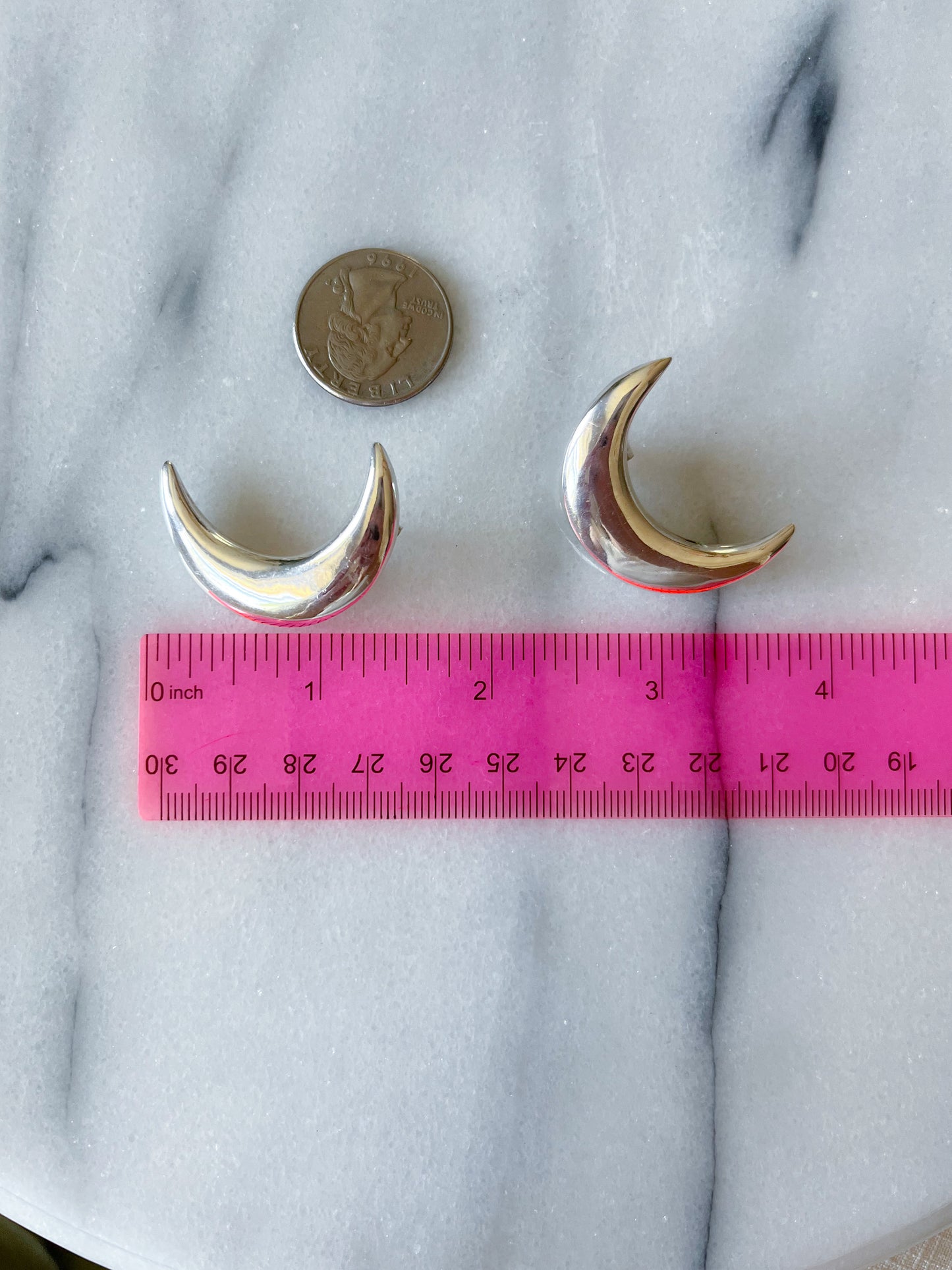 Vintage Sterling Silver Large Moon Crescent Stud Earrings, circa 1970s