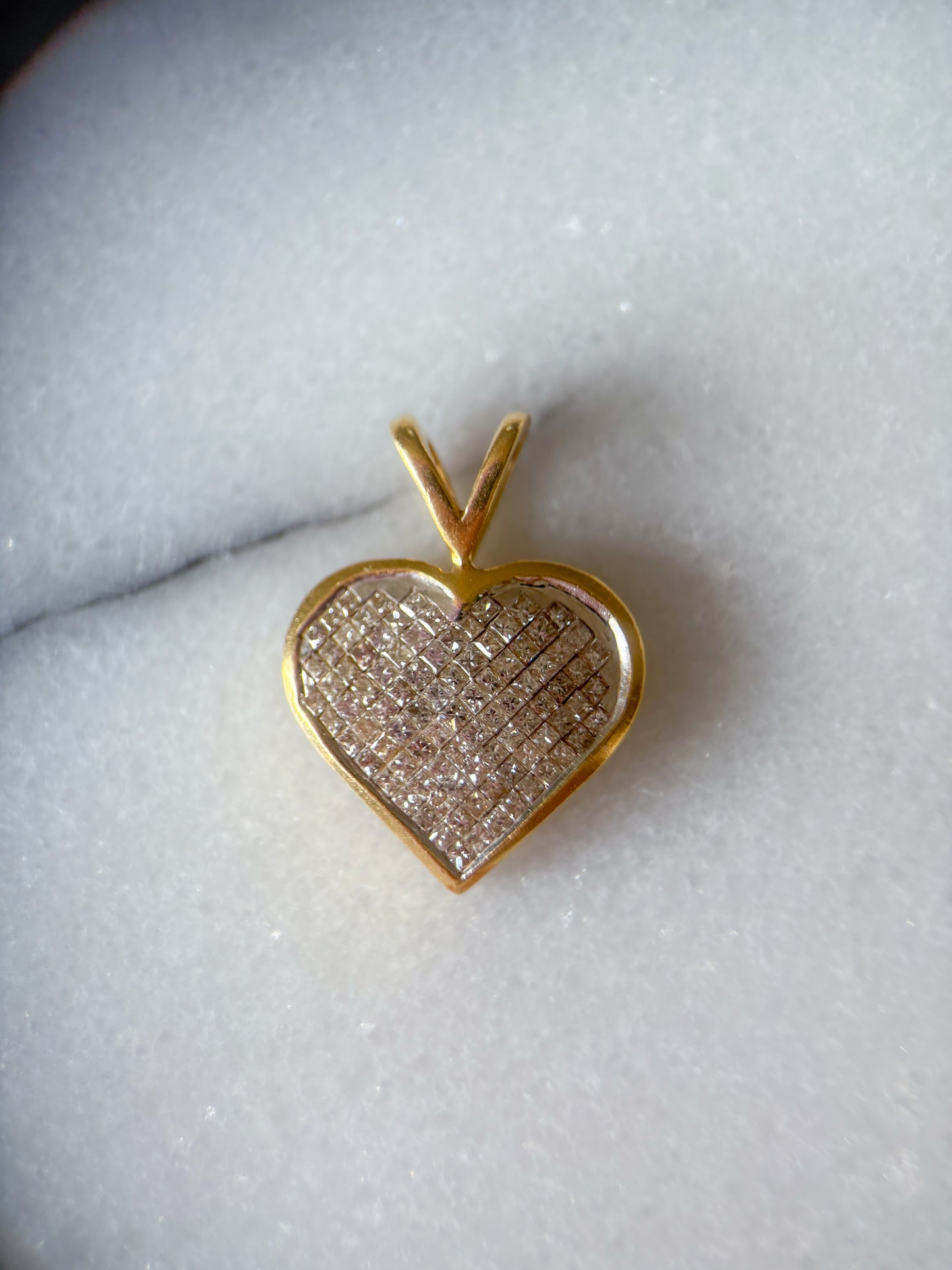 Vintage Natural Princess Cut Diamond Heart 14k Yellow Gold Charm