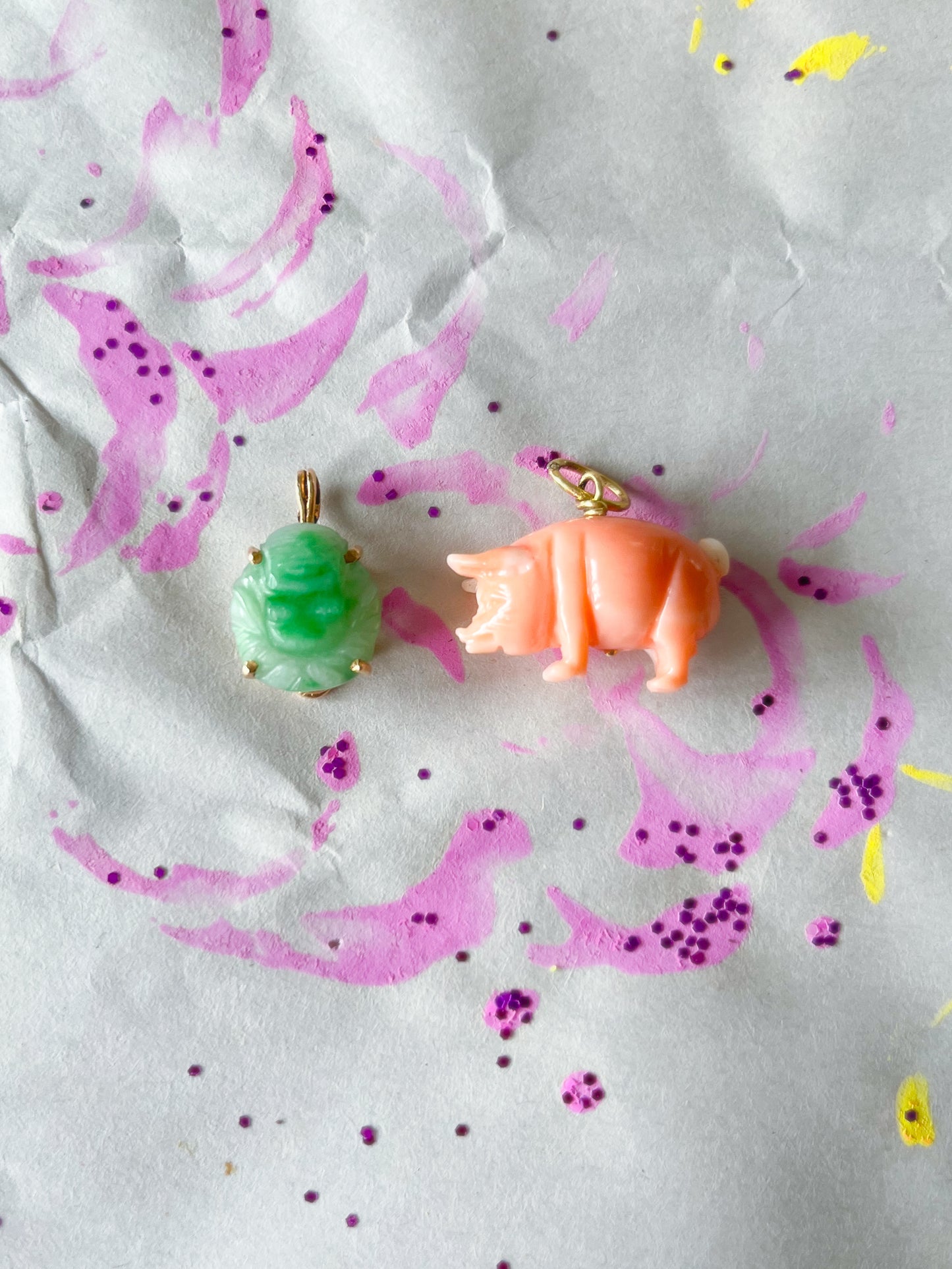 Vintage Jade 14k Yellow Gold Charm, circa 1950s