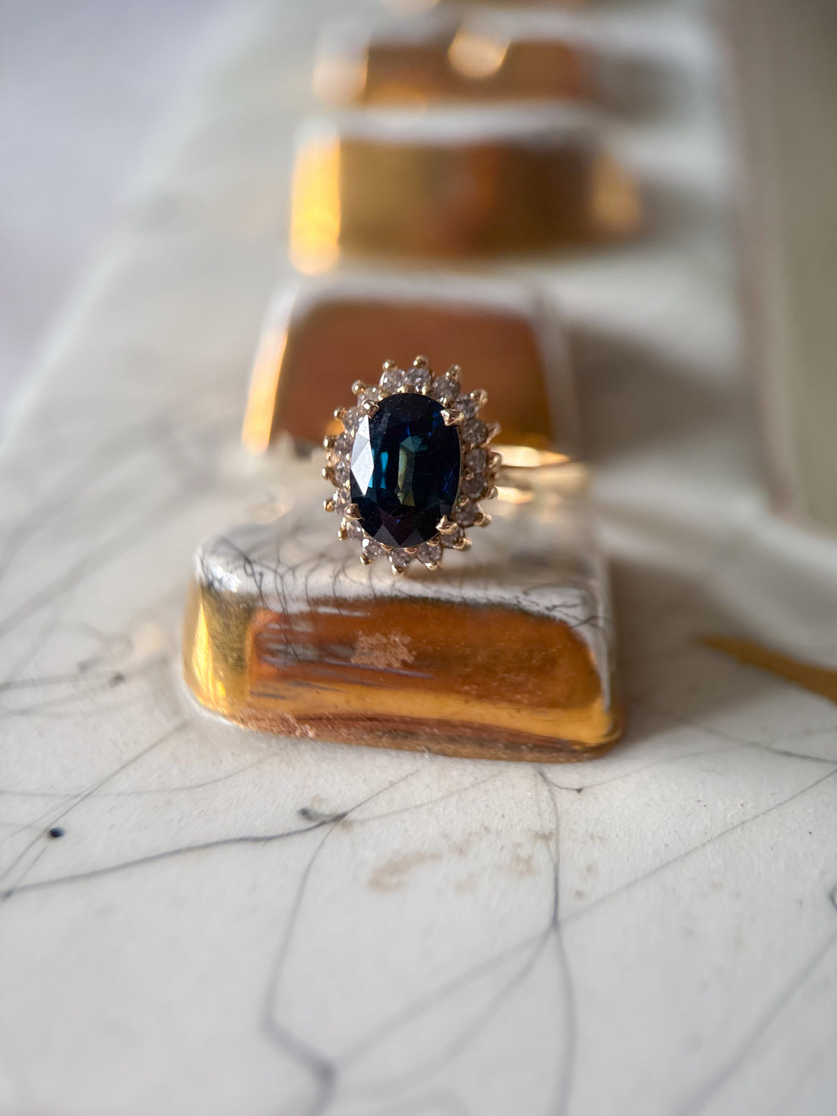 Vintage Oval Natural Sapphire and Diamond 14k Yellow Gold Ring