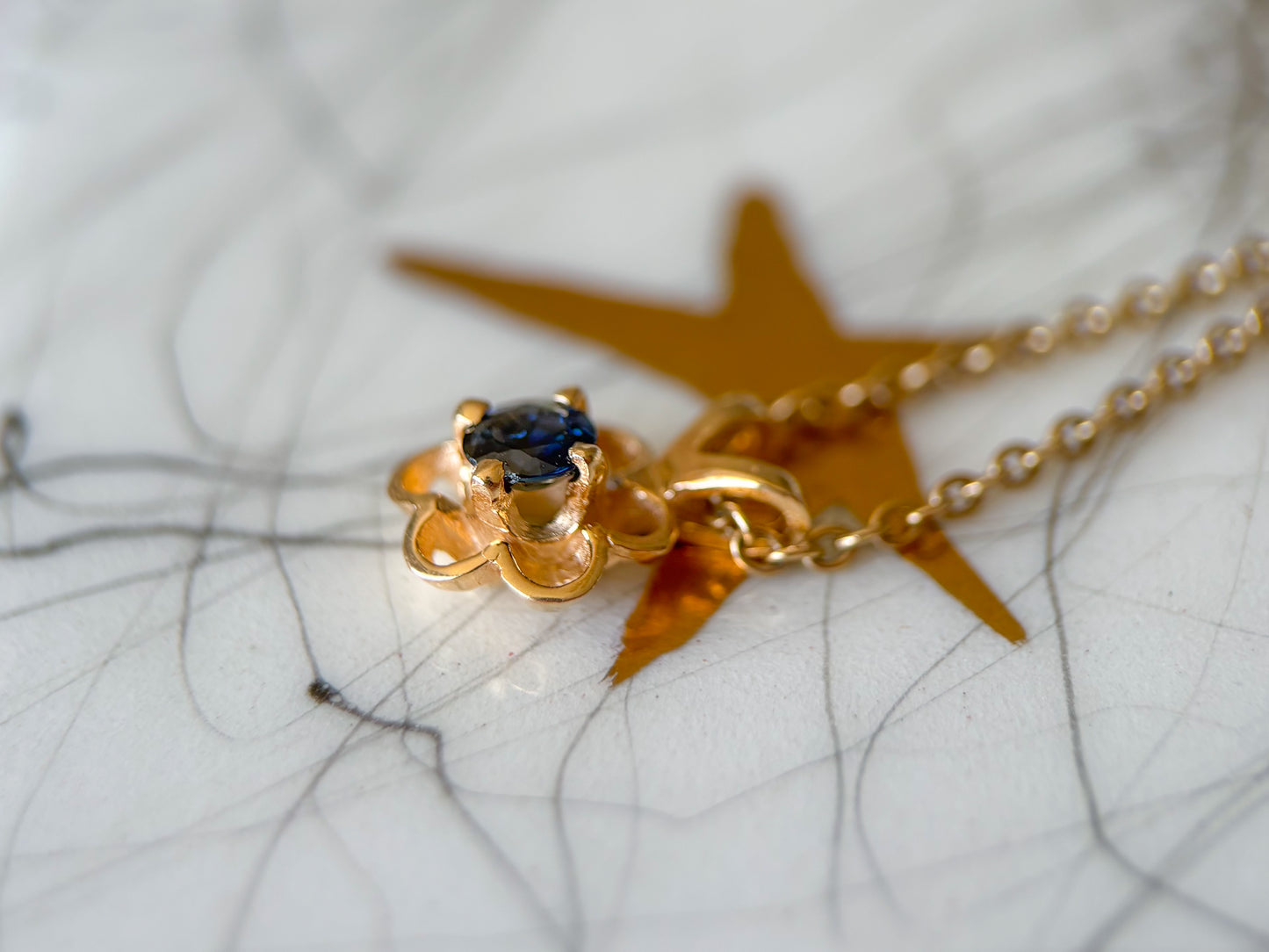 Vintage Natural Sapphire Flower 14k Yellow Gold Charm