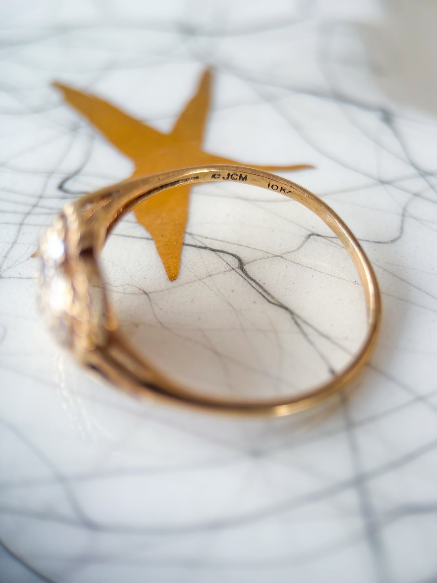 Vintage Pebbled Heart Two Toned 10k White and Yellow Gold Ring