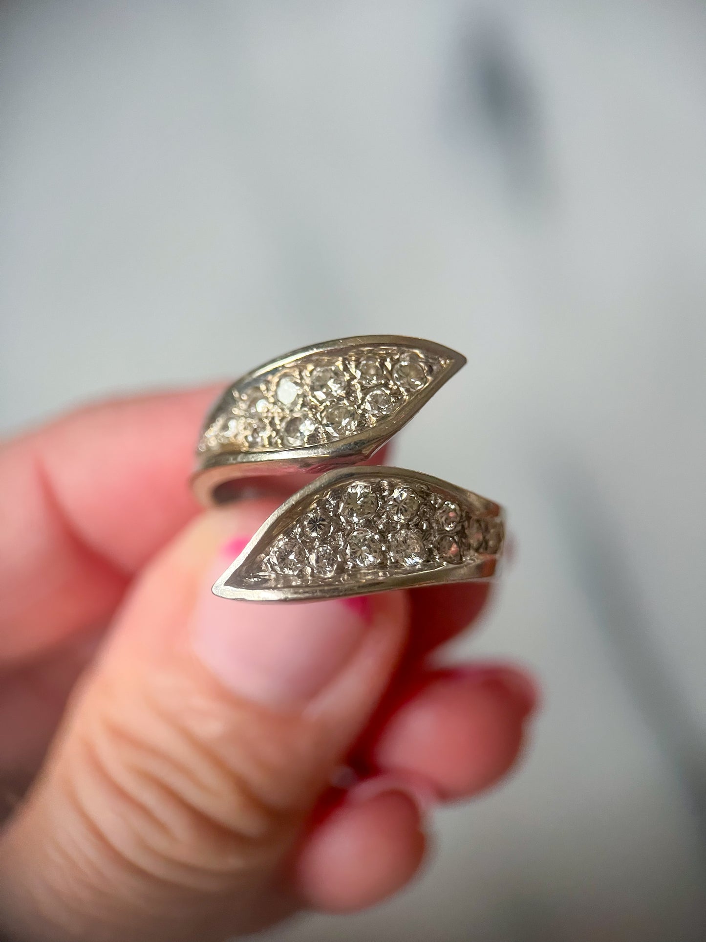 Vintage Natural Diamond 14k White Gold Statement Ring, circa 1970s