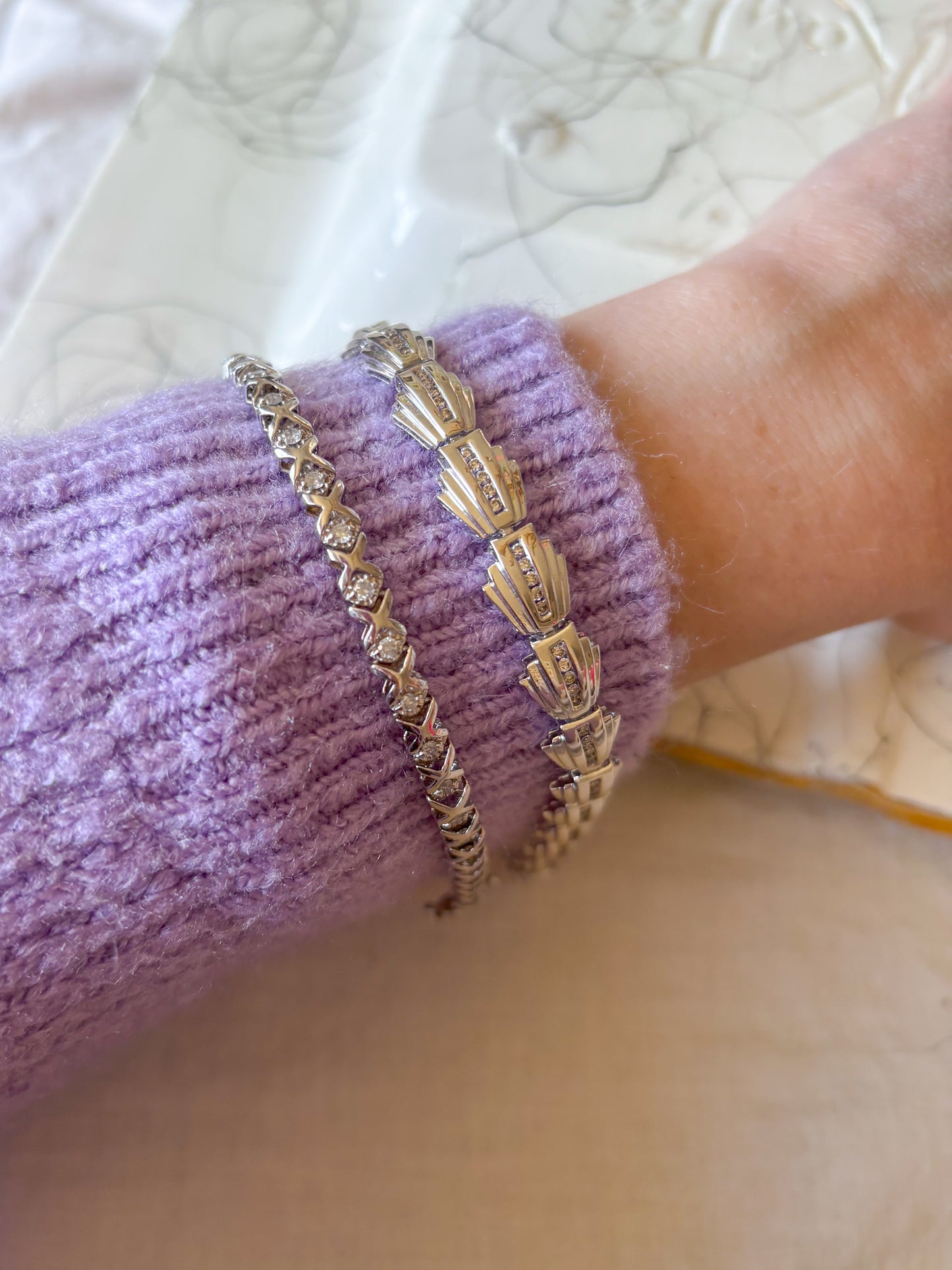 Various Vintage Natural Diamond White Gold Bracelets