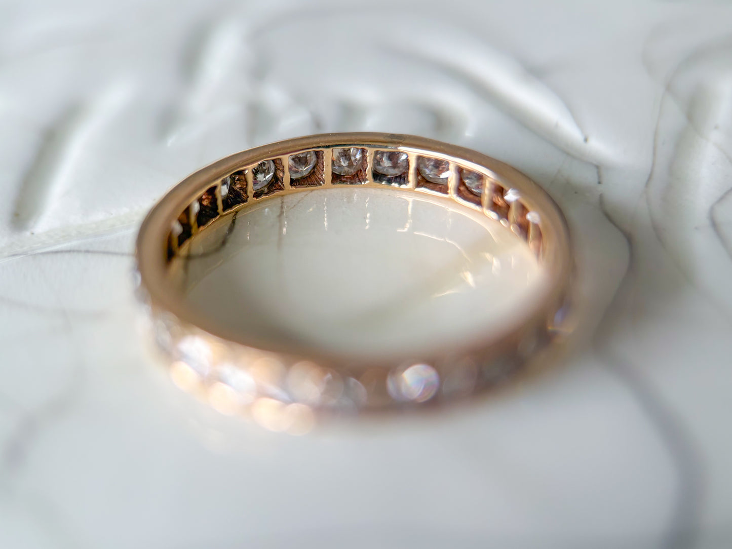 Vintage Natural Round Channel Setting 14k Yellow Gold Eternity Band, Size 7.5