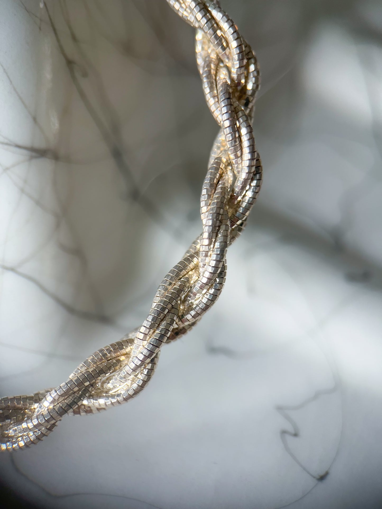 Vintage Braided Sterling Silver 7.5 Inch Bracelet, circa 1990s