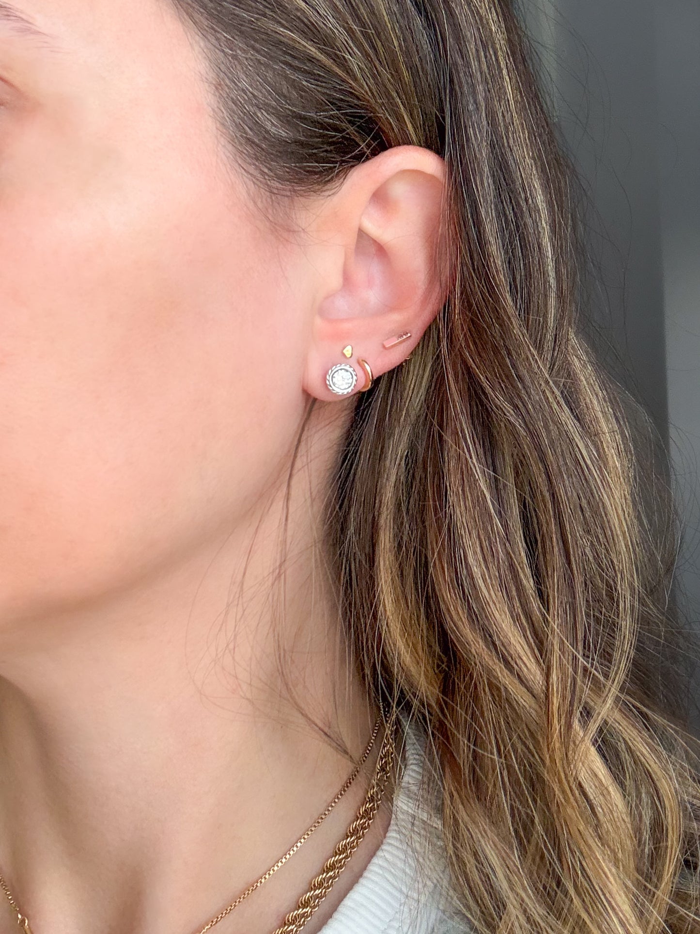 Vintage Natural Diamond Rope 14k White Gold Stud Earrings