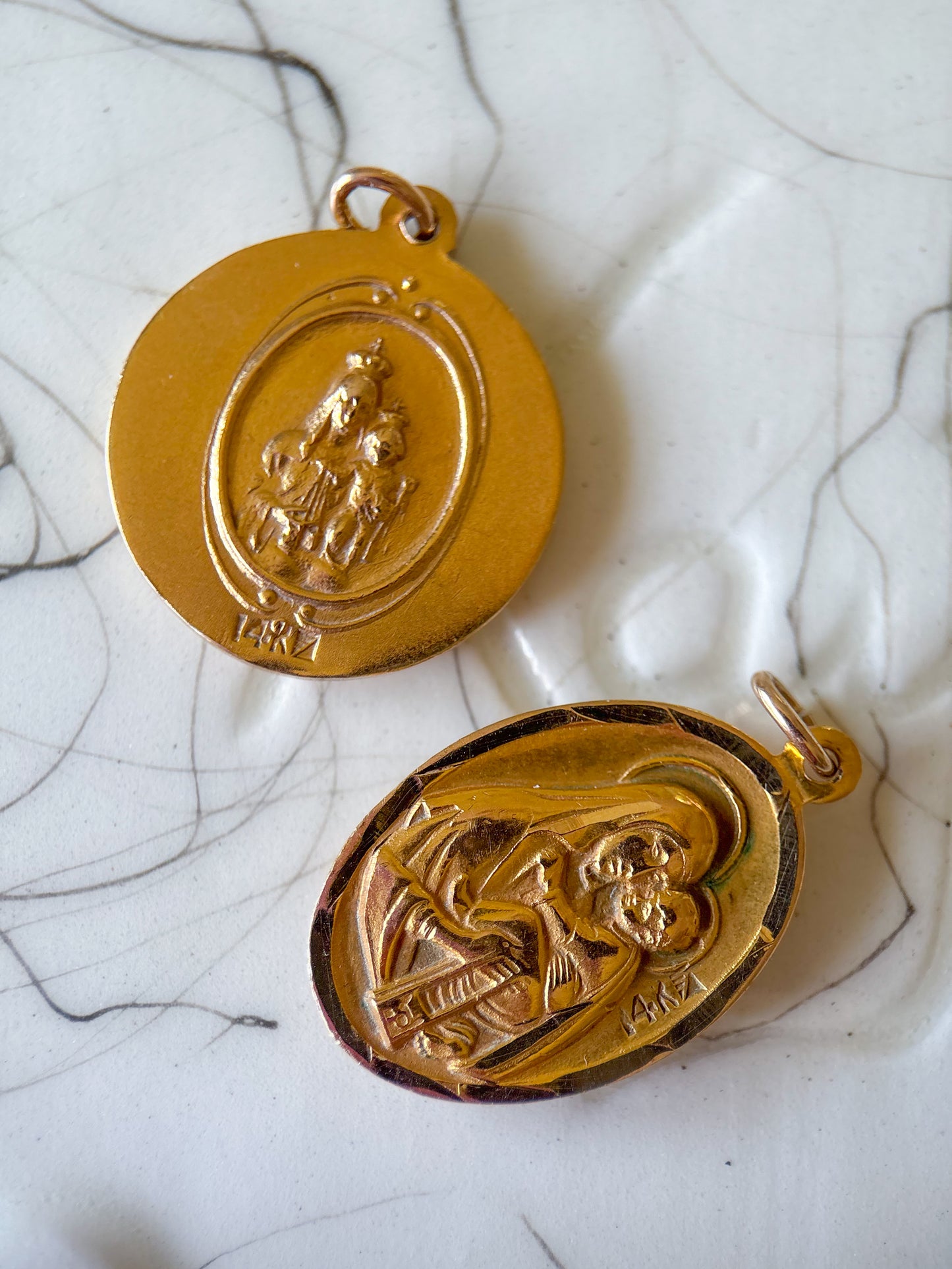 Vintage Sacred Heart of Jesus Christ 14k Yellow Gold Charms
