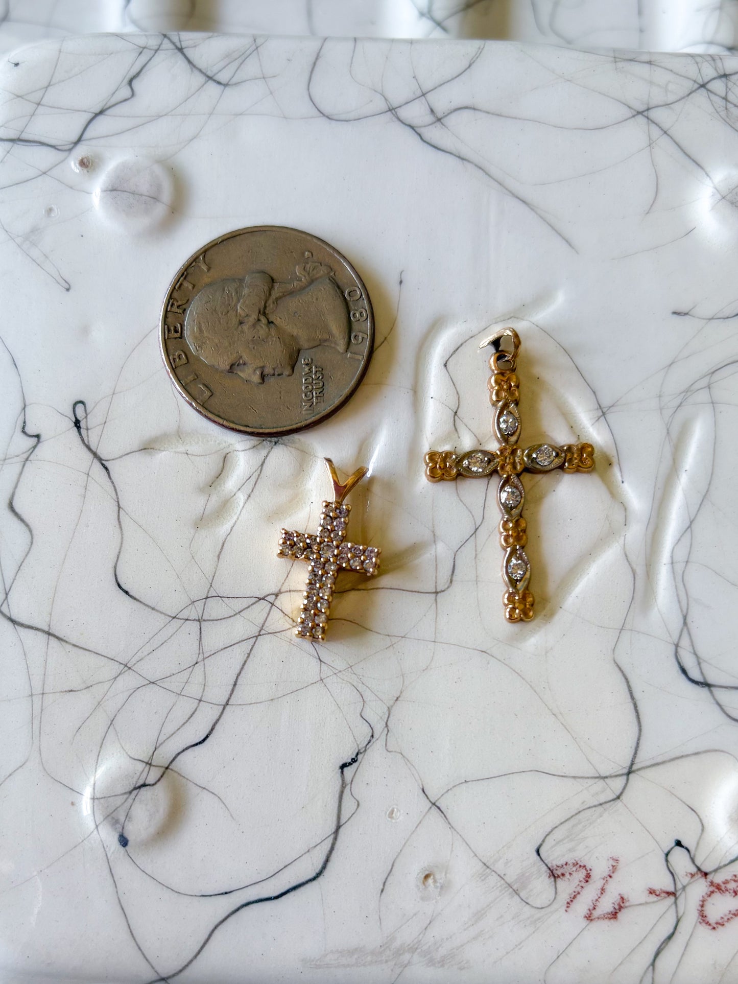 Vintage 14k Natural Diamond Yellow Gold Cross Charms