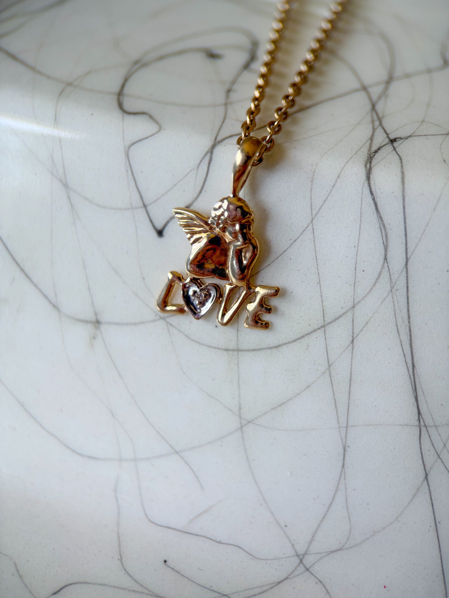 Vintage Cupid “Love” 10k Yellow Gold Charm