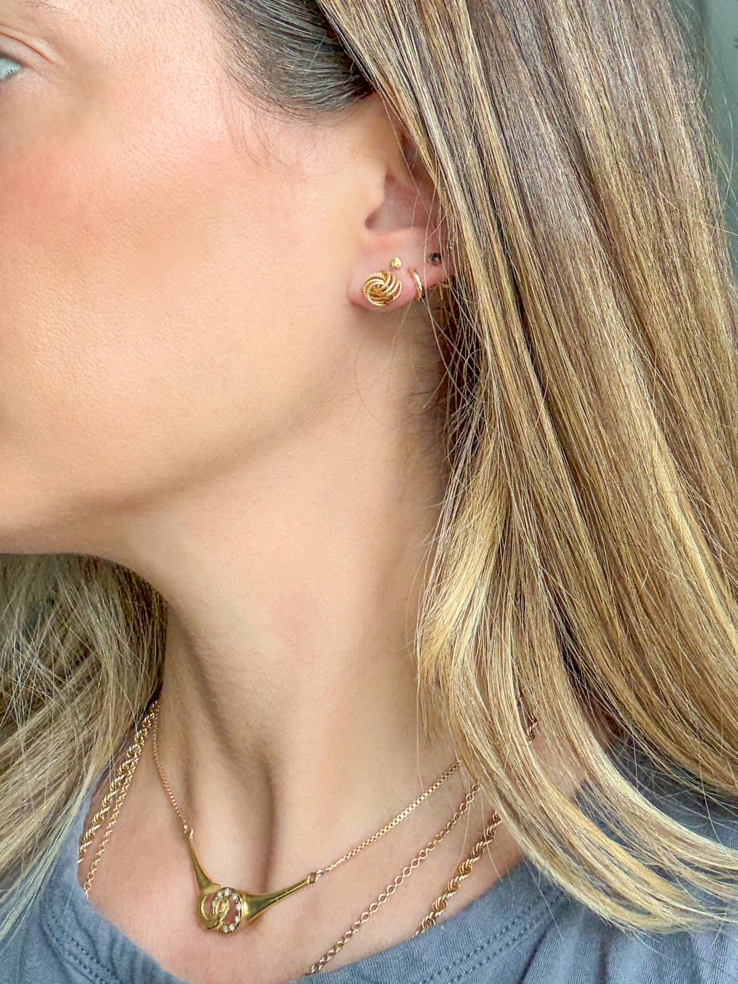 Vintage Small Knot 14k Yellow Gold Stud Earrings