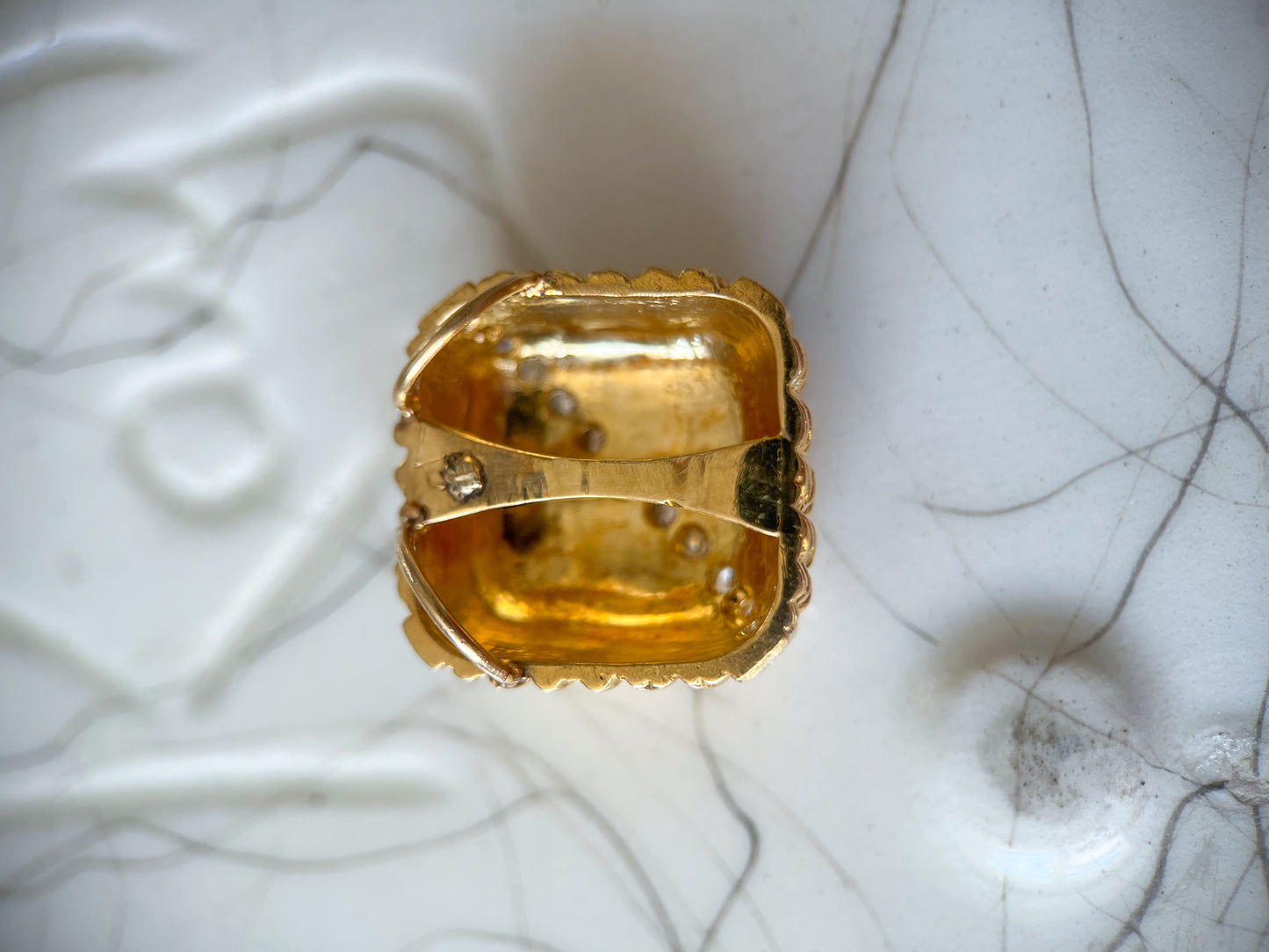 Vintage Blue Enamel and Natural Diamond Square 14k Yellow Gold Slider, circa 1960s