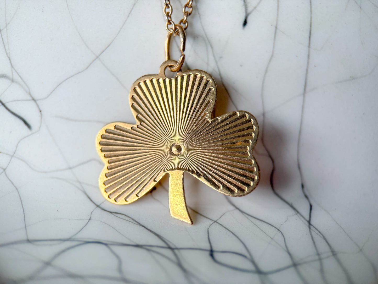 Vintage Engine Turned Clover 14k Yellow Gold Charm