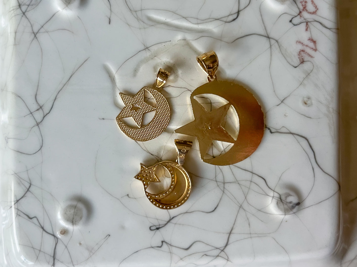 Small Moon and Star CZ 10k Yellow Gold Charm