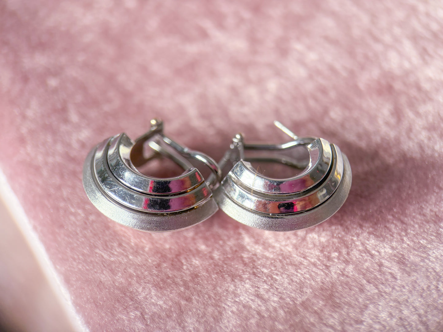 Vintage Chunky 14k White Gold Half Hoop Earrings