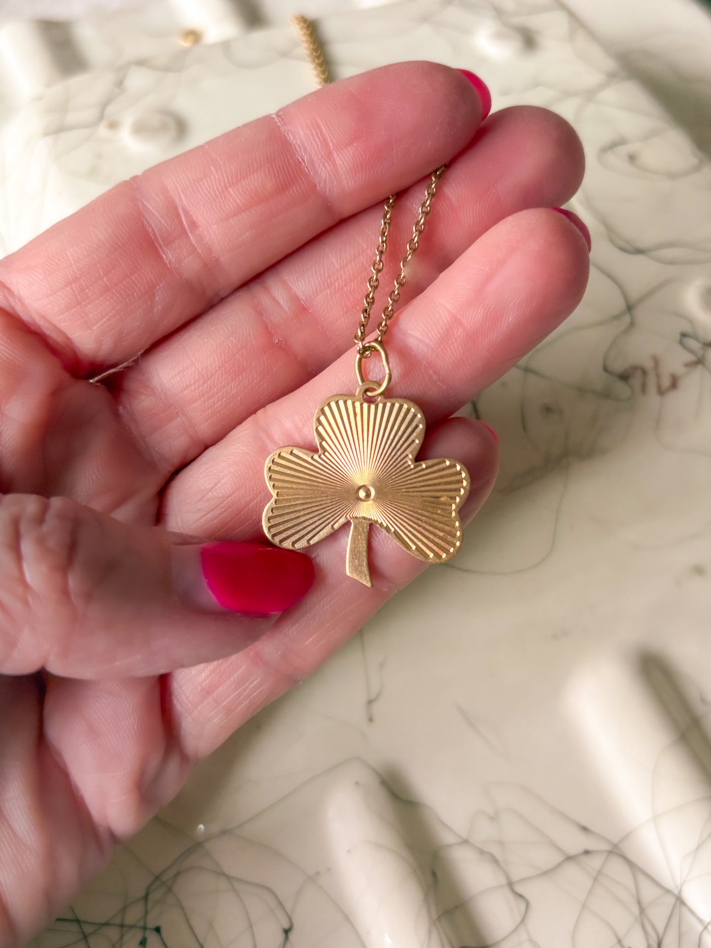 Vintage Engine Turned Clover 14k Yellow Gold Charm