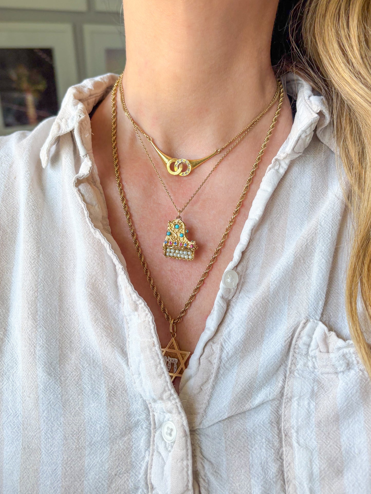 Vintage Grand Piano Charm - Ruby, Sapphire, Pearl, Turquoise and 14k Yellow Gold, circa 1950s