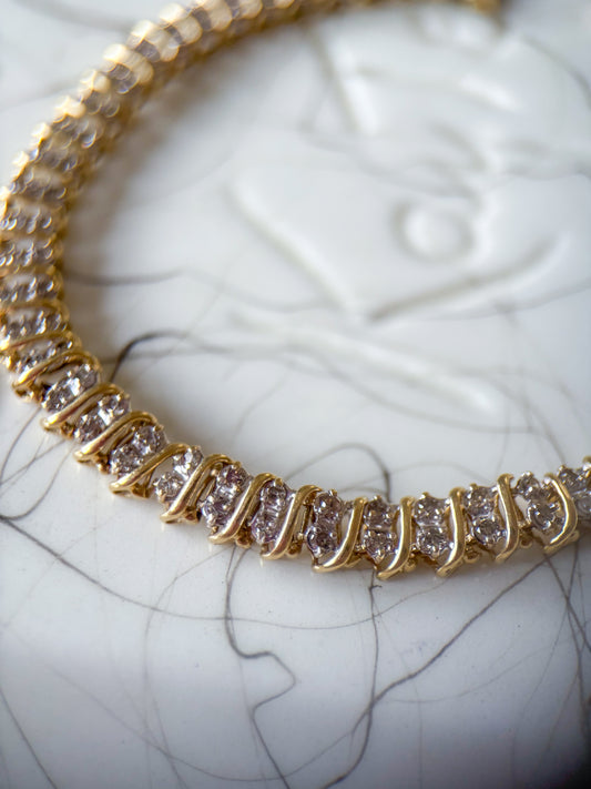Vintage Natural Diamond Tennis 14k Yellow Gold 8 Inch Bracelet