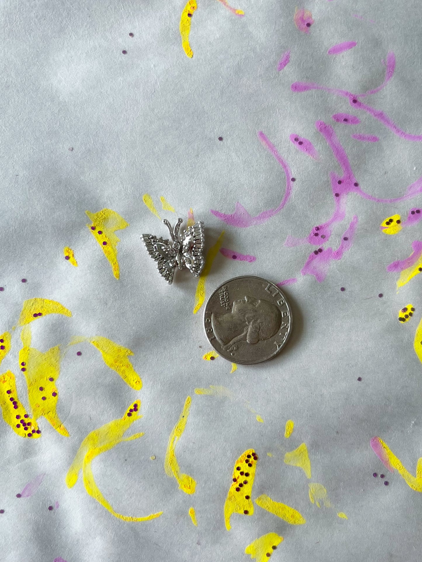 Vintage Natural Diamond Butterfly 14k White Gold Charm