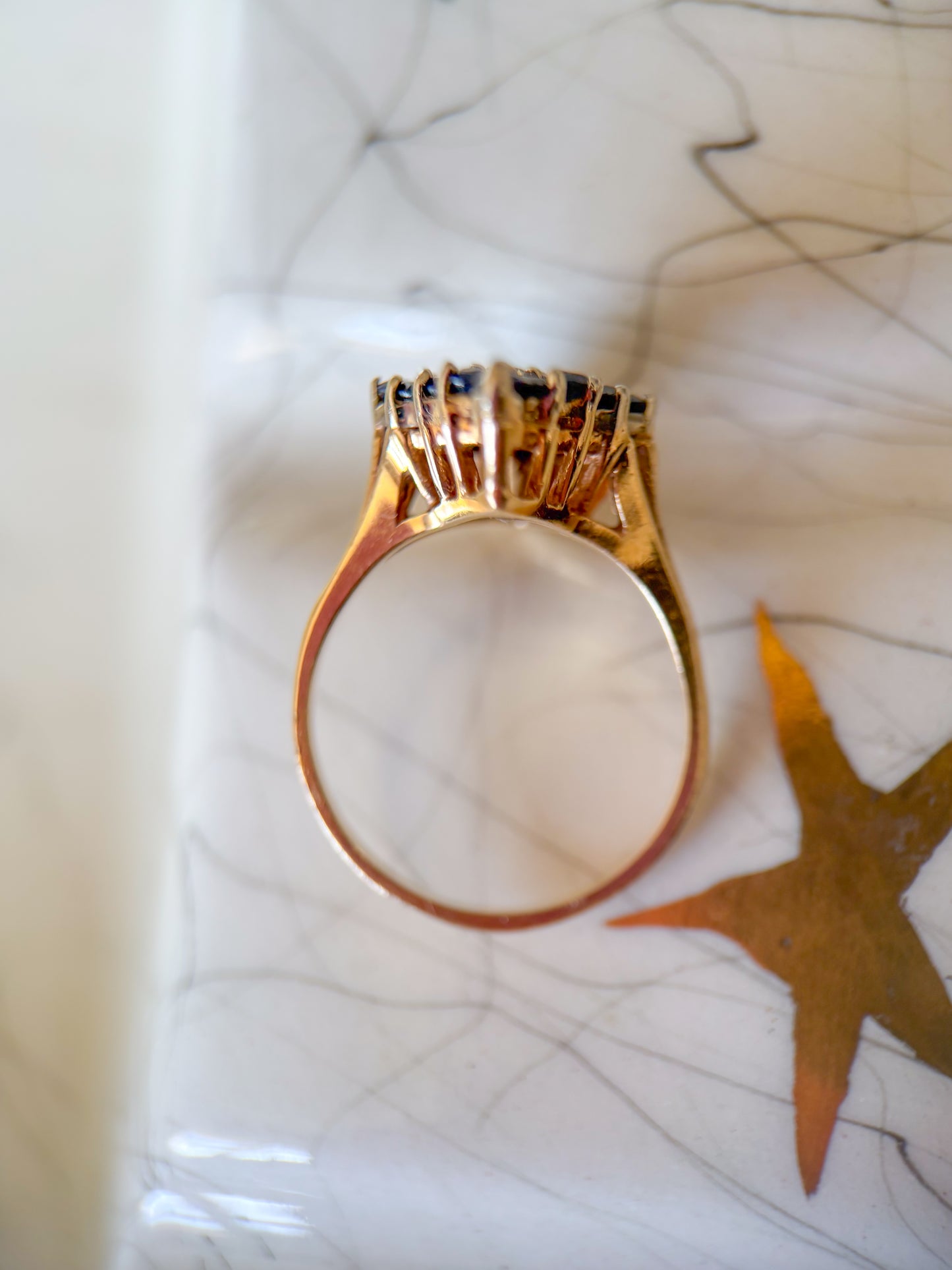 Vintage 14k Yellow Gold Ring with Blue and White CZs