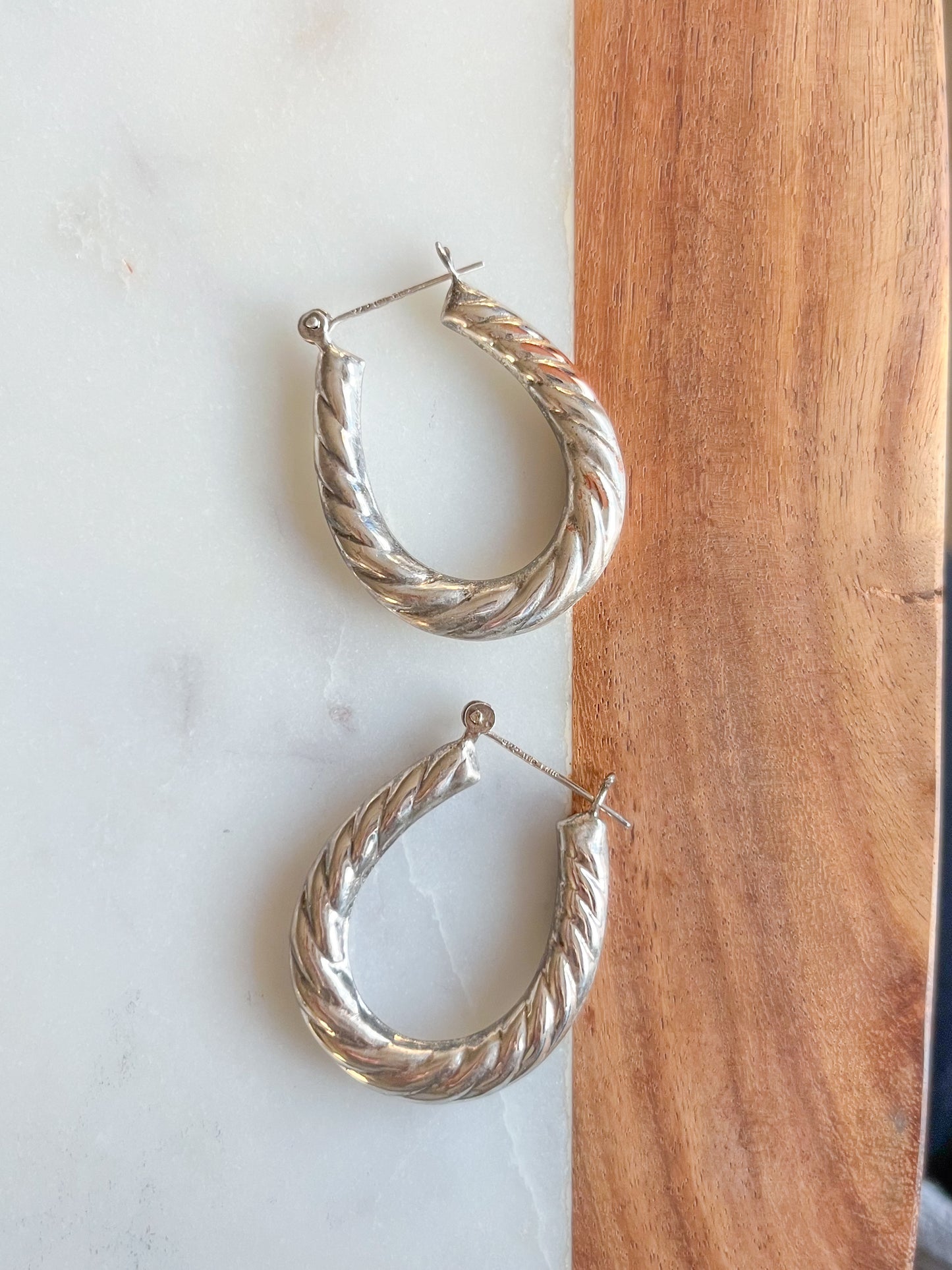 Vintage Sterling Silver Large Hoops, Circa 1970s