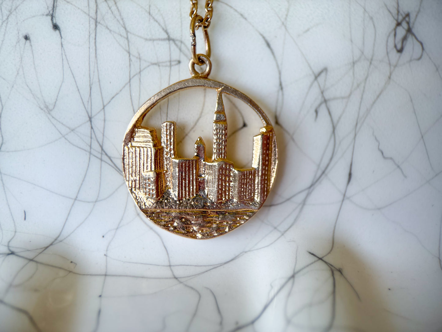 Vintage NYC Skyline 14k Yellow Gold Charm, circa 1960's