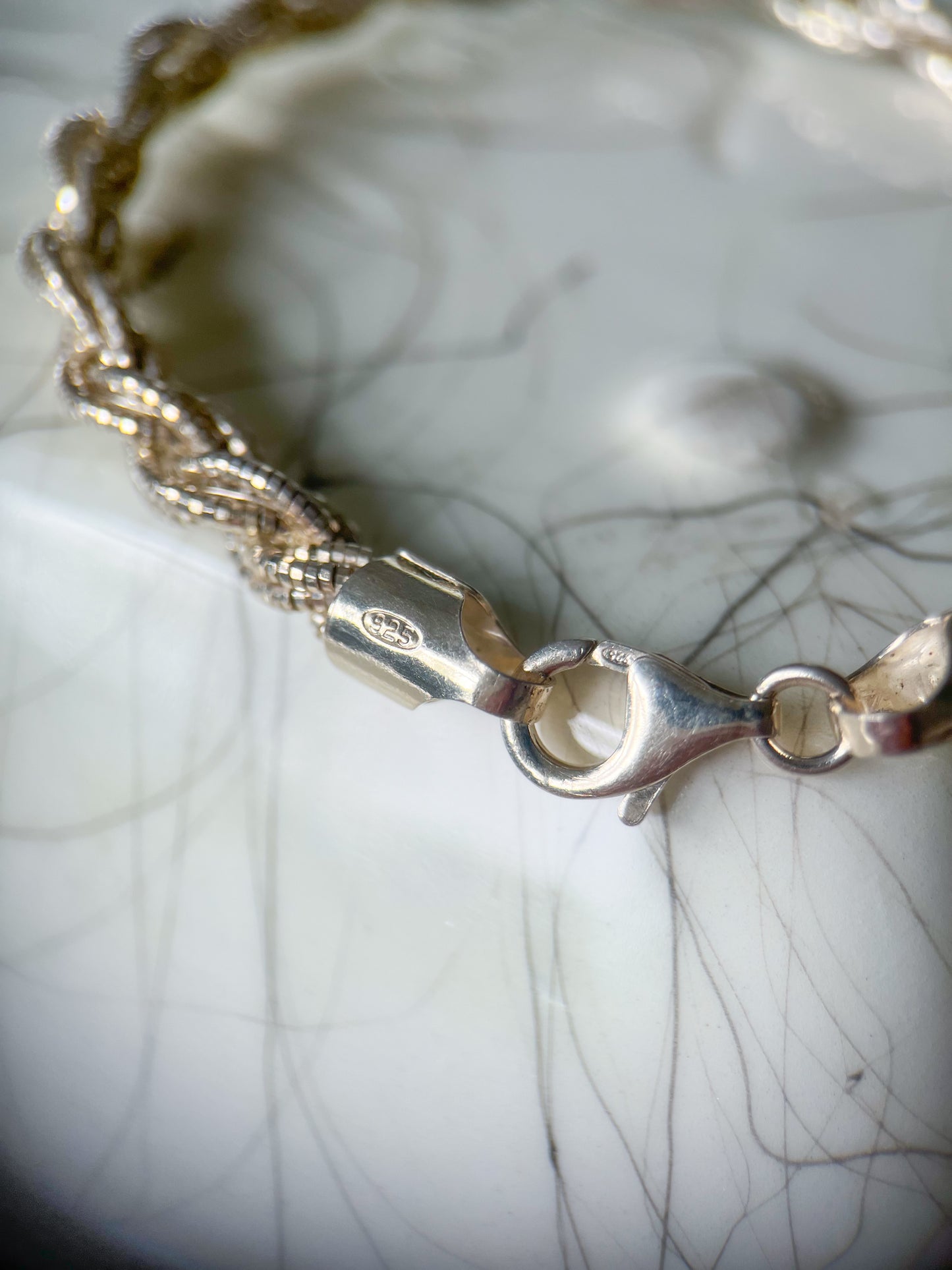 Vintage Braided Sterling Silver 7.5 Inch Bracelet, circa 1990s