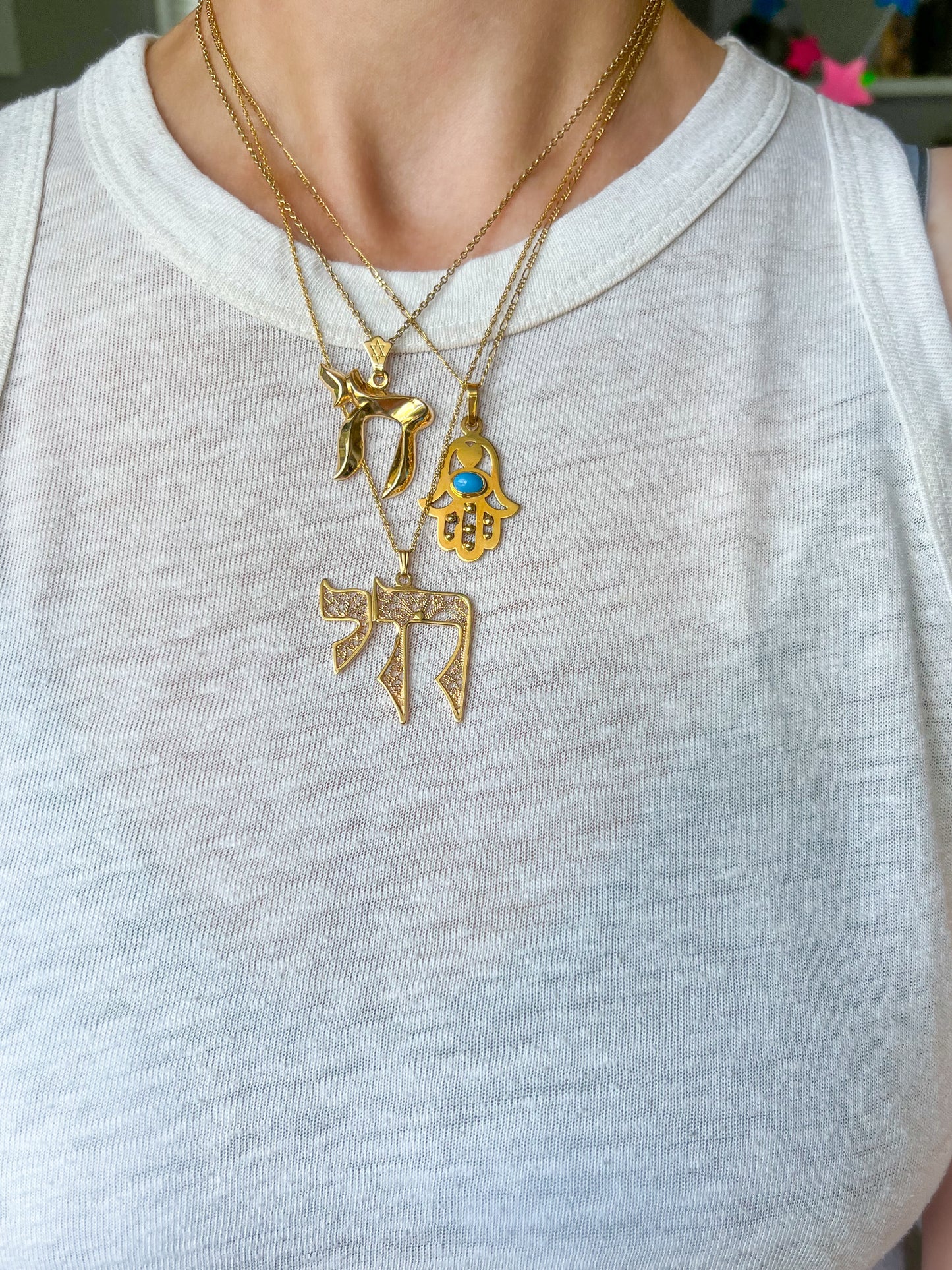 Vintage Hamsa with Turquoise 18k Yellow Gold Charm