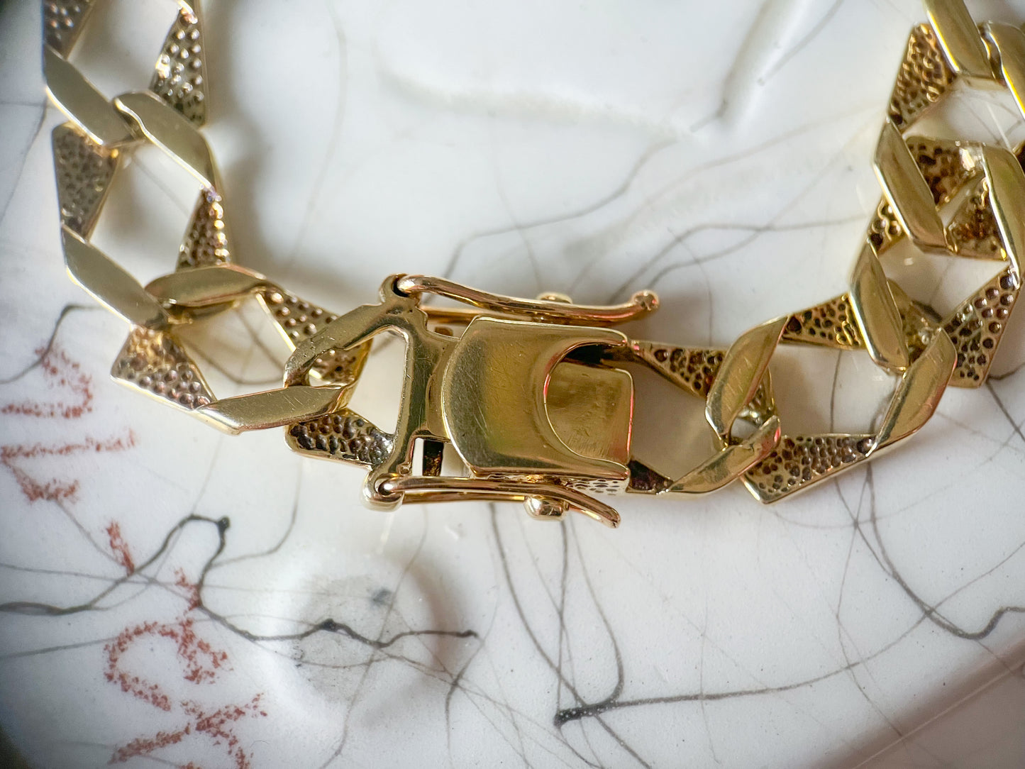 Vintage Nugget Curb Link 14k Yellow Gold 8 Inch Bracelet