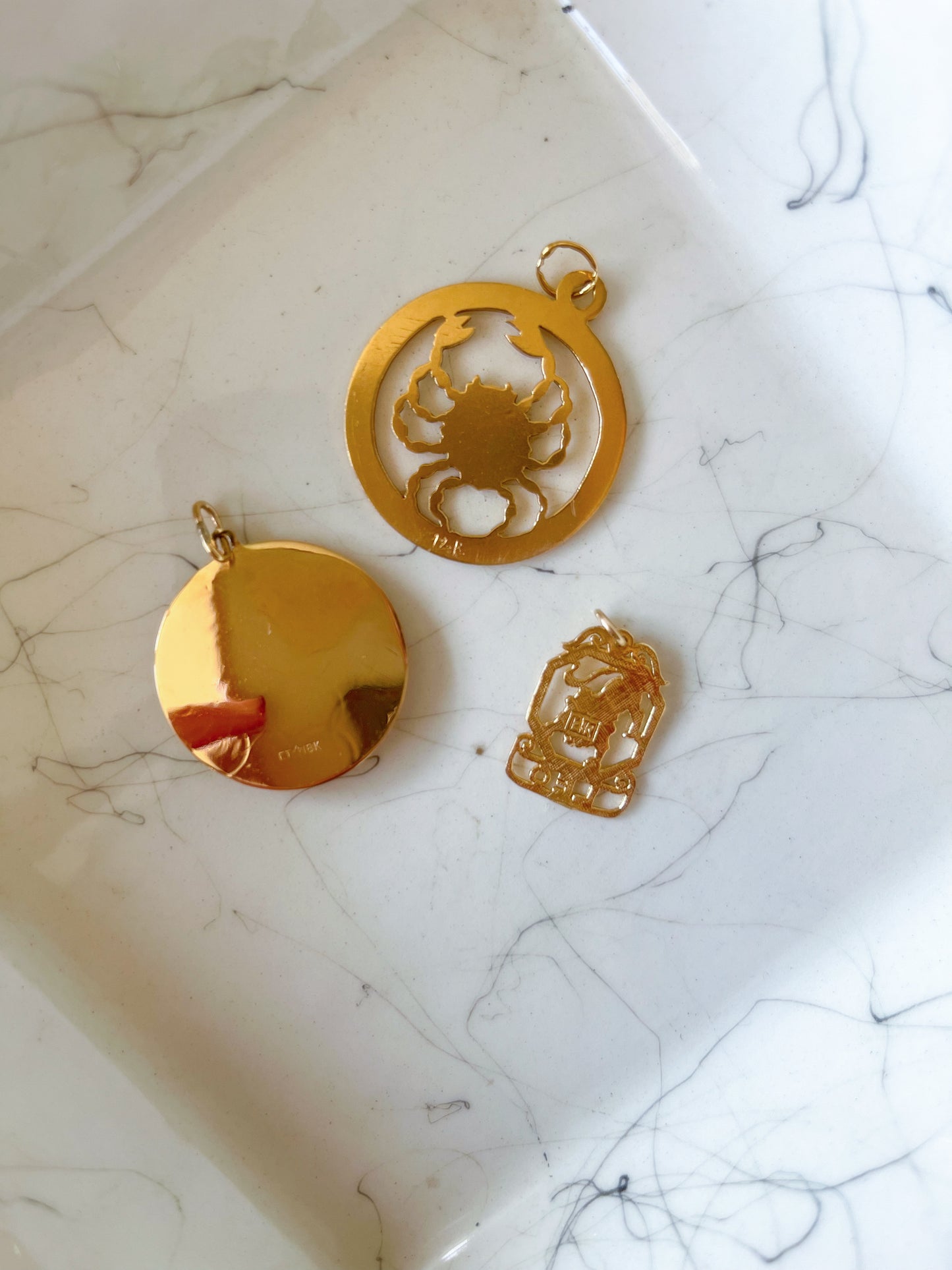 Vintage Leo, Cancer and Libra Zodiac Signs in 12k and 14k Yellow Gold Charms