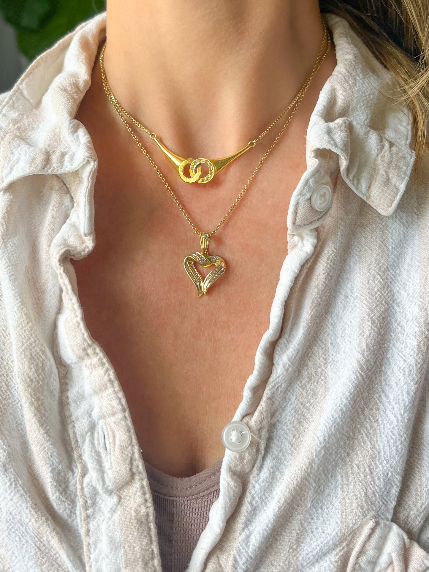 Vintage Natural Diamond Twist 14k Yellow Gold Heart Charm