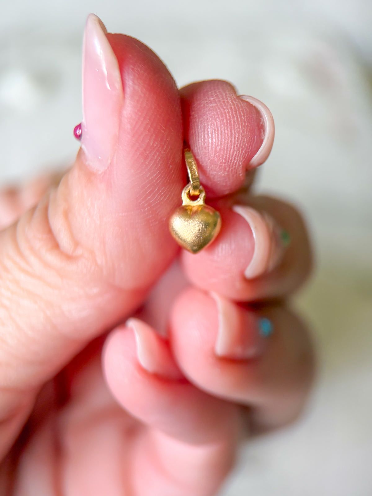 Vintage Mini Shiny and Matte Puffy Heart 14k Yellow Gold Charm