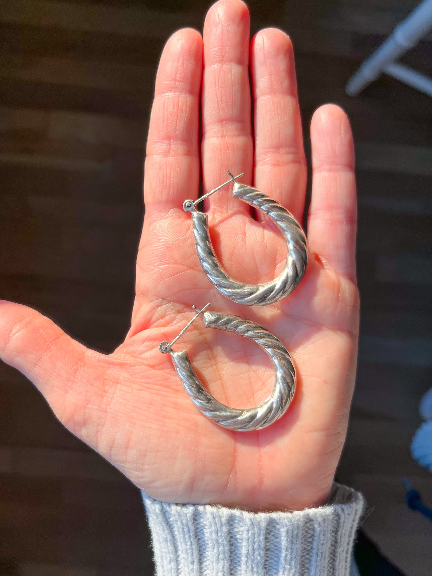 Vintage Sterling Silver Large Hoops, Circa 1970s