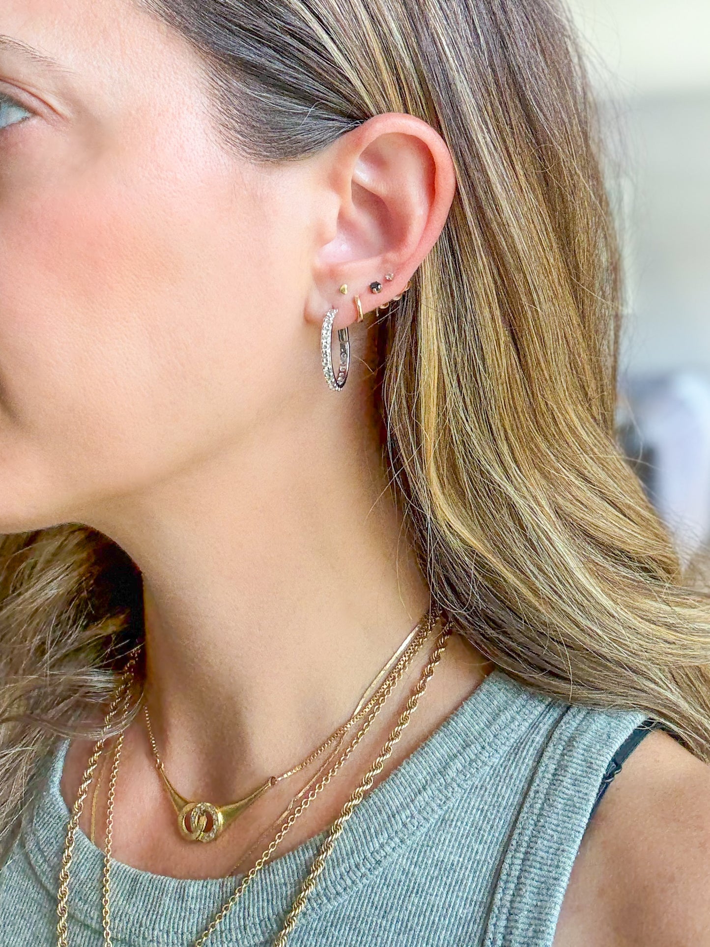 Natural Diamond Thin 14k White Gold Hoop Earrings