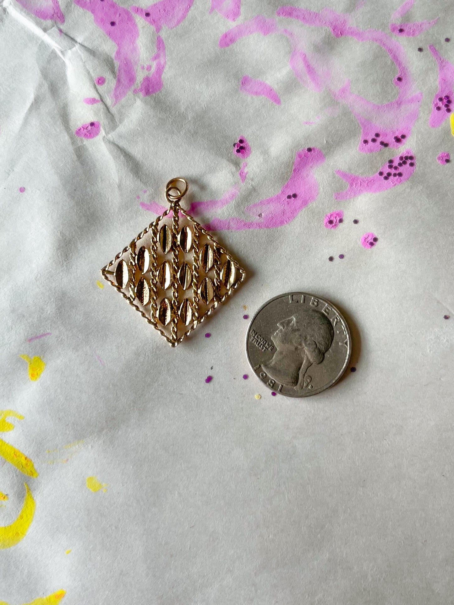 Vintage Large Square Open Rope 10k Yellow Gold Charm