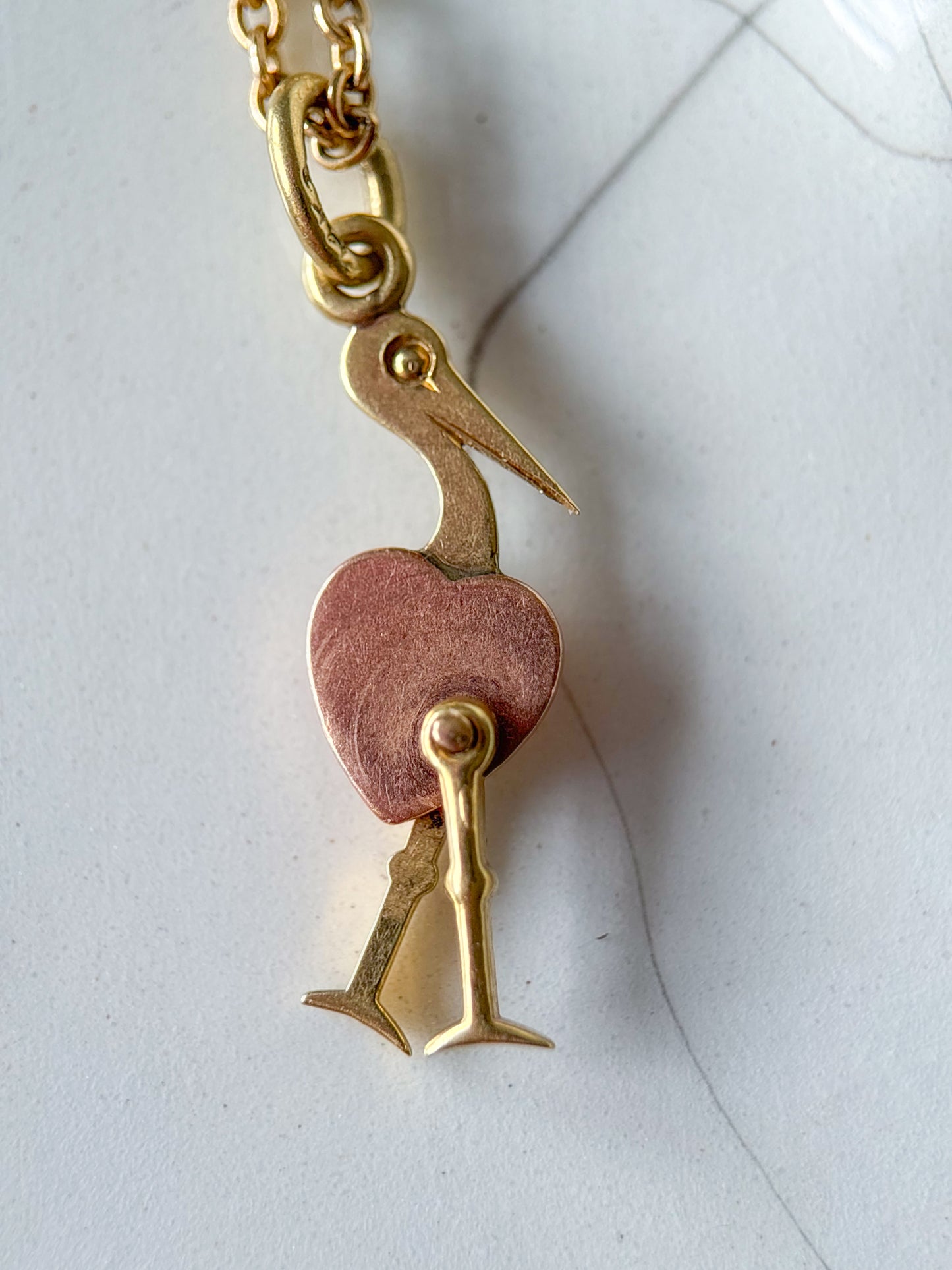 Vintage Mini Stork 14k Yellow and Rose Gold Charm