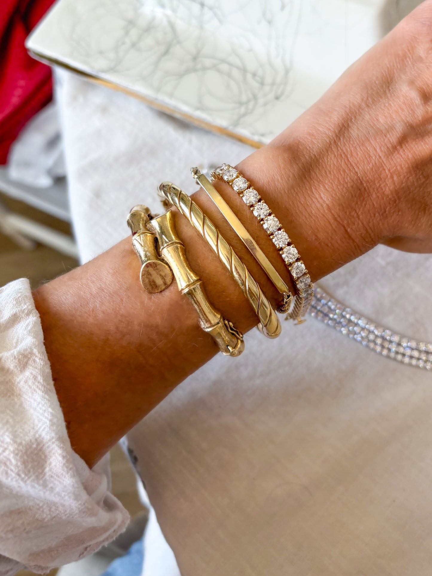 Lab Grown Round Diamond 14k Yellow Gold 17 Carat Tennis Bracelet