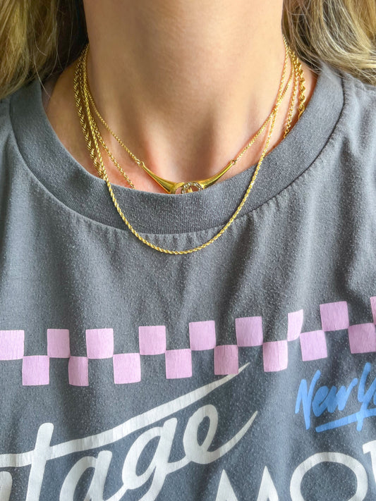Vintage Solid Thin Rope Chain 14k Yellow Gold 16 Inch Chain Necklace