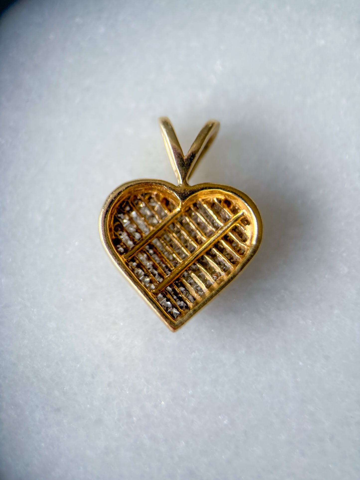 Vintage Natural Princess Cut Diamond Heart 14k Yellow Gold Charm