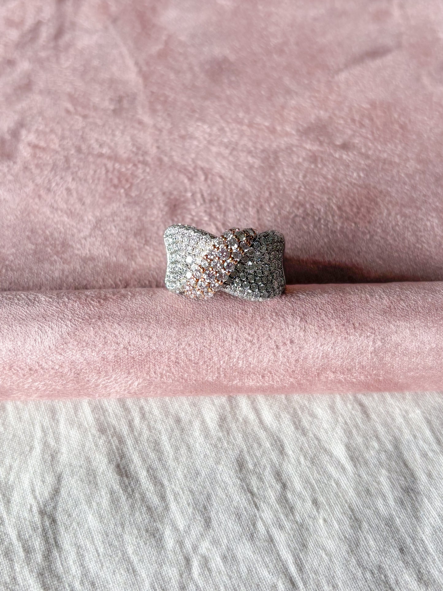 Natural Diamond Ribbon 14k White and Rose Gold Statement Ring