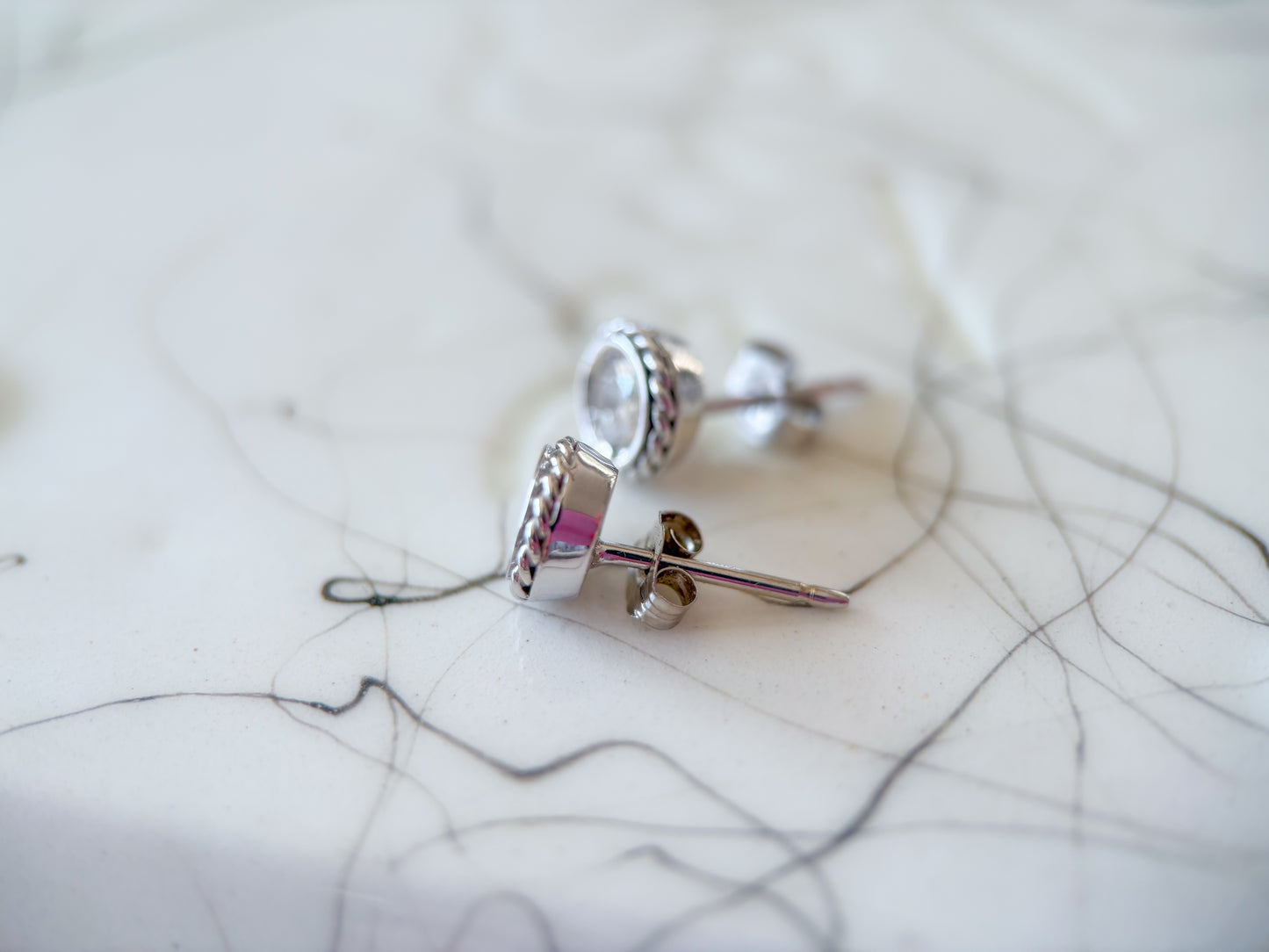 Vintage Natural Diamond Rope 14k White Gold Stud Earrings