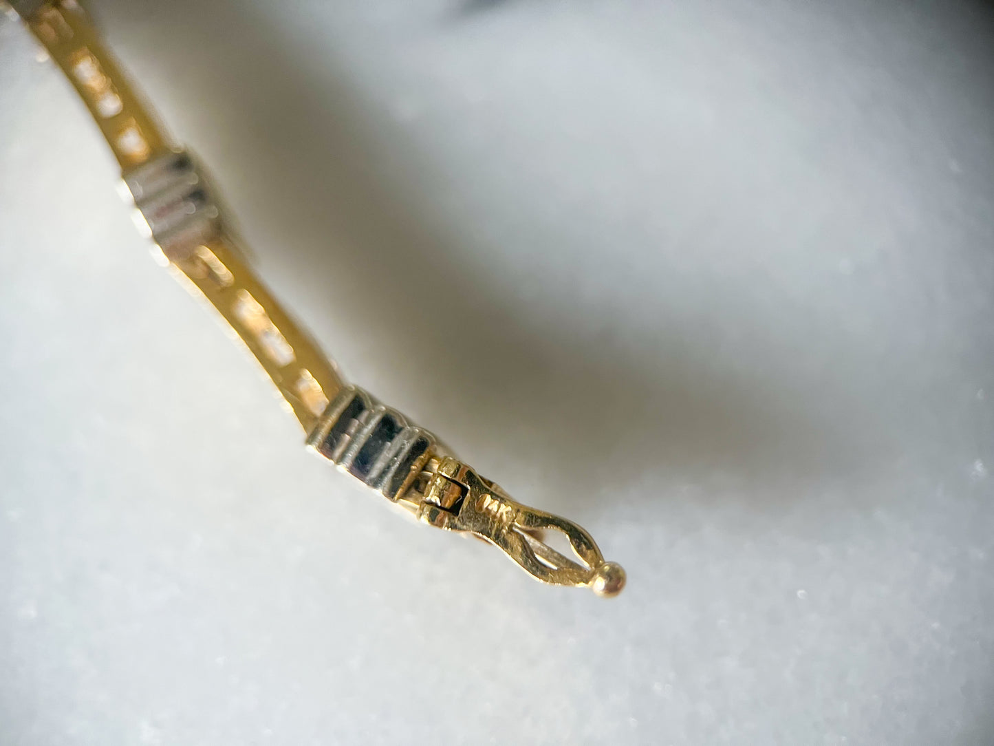 Vintage Chunky Natural Diamond Two Toned 14k White and Yellow Gold 7 Inch Bracelet