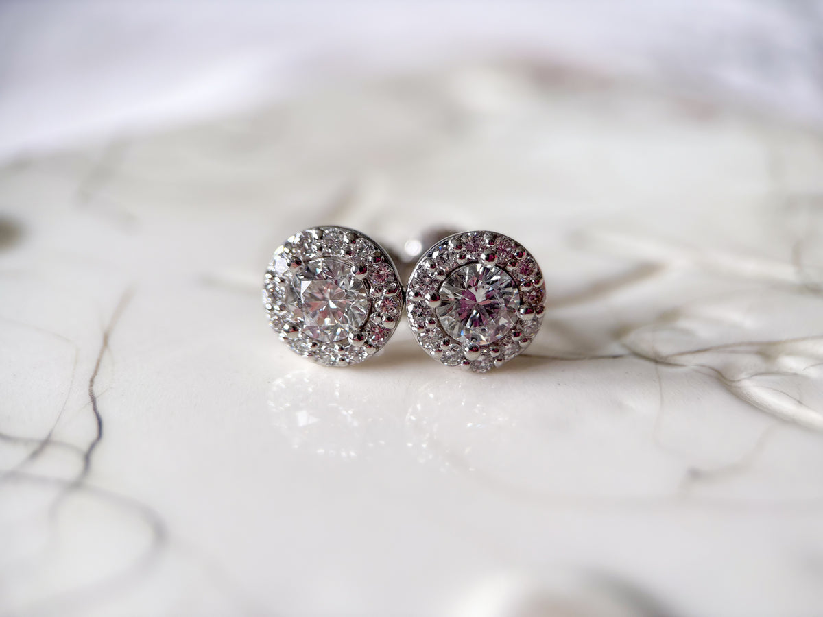 Lab Grown Halo Diamond Studs in 14k White Gold